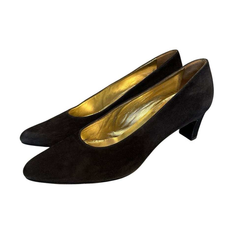 Escada Suede Pumps Block Heels Dark‎ Gray Size 7.5